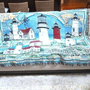 Cape Cod and Islands Lighthouses Tapestry Throw Blanket Donna Elias Vintage